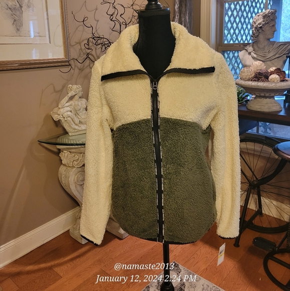 Lucky Brand Women's Faux Shearling Colorblock Jacket with Stand Collar #499 - Picture 4 of 10